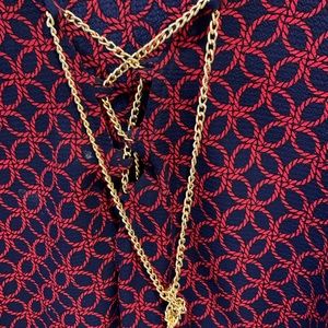 Michael Kors Blouse in red and navy blue, tunic style with full ruffle sleeve.